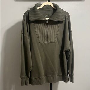 MEN’S AERIE DOWN TO EARTH oversized quarter zip XL OLIVE GREEN #834